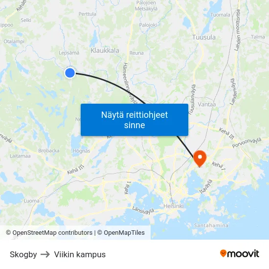 Skogby to Viikin kampus map