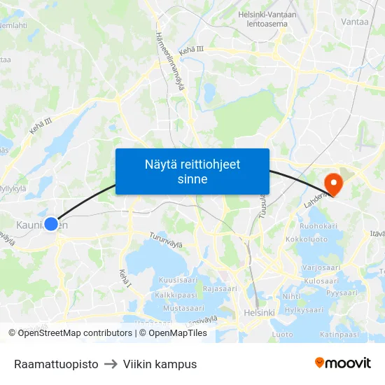 Raamattuopisto to Viikin kampus map