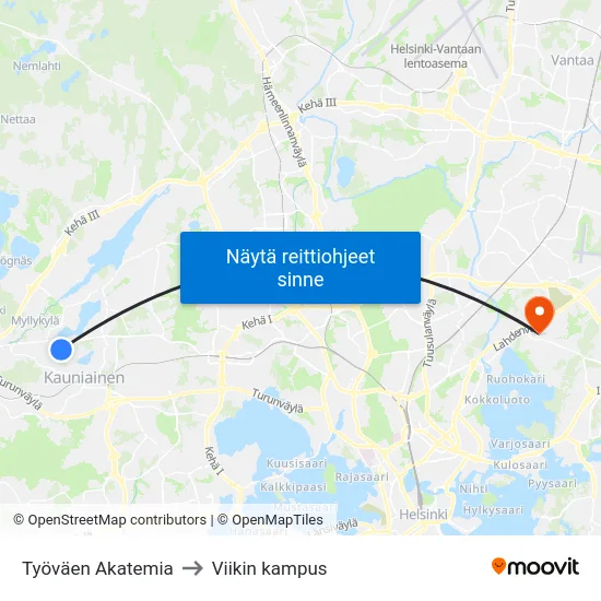 Työväen Akatemia to Viikin kampus map