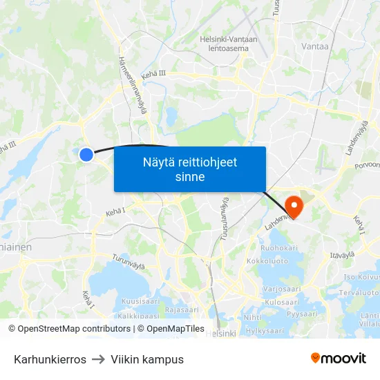 Karhunkierros to Viikin kampus map