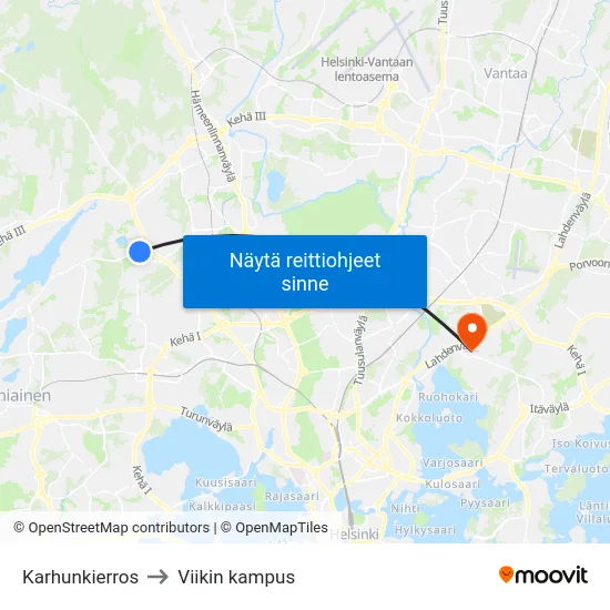 Karhunkierros to Viikin kampus map