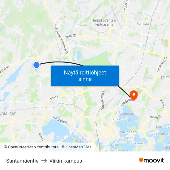 Santamäentie to Viikin kampus map