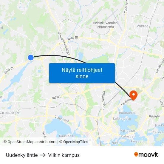 Uudenkyläntie to Viikin kampus map