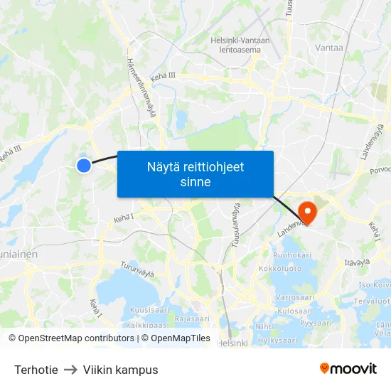 Terhotie to Viikin kampus map
