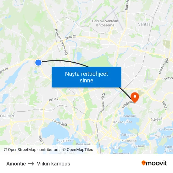 Ainontie to Viikin kampus map
