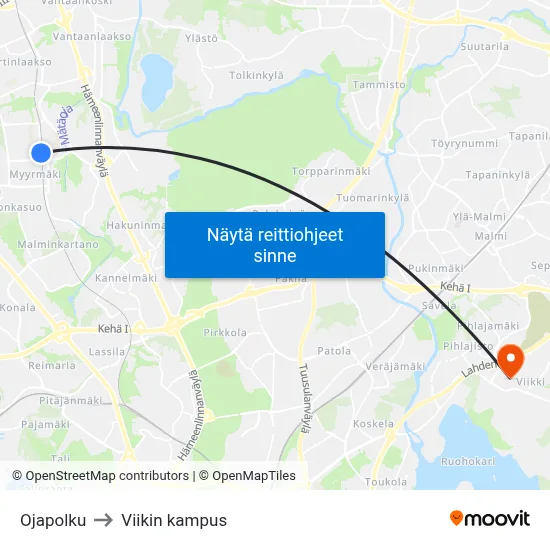 Ojapolku to Viikin kampus map
