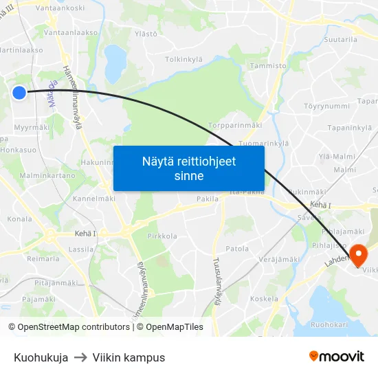 Kuohukuja to Viikin kampus map