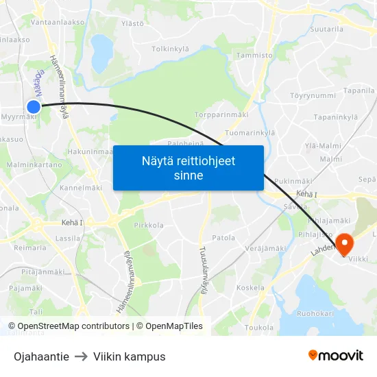 Ojahaantie to Viikin kampus map