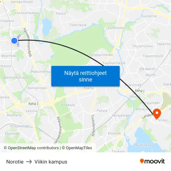 Norotie to Viikin kampus map
