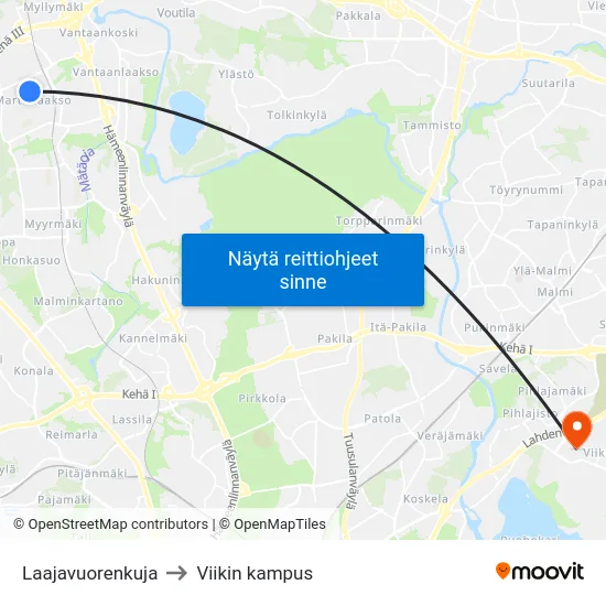 Laajavuorenkuja to Viikin kampus map