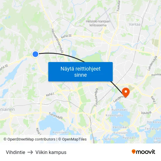 Vihdintie to Viikin kampus map