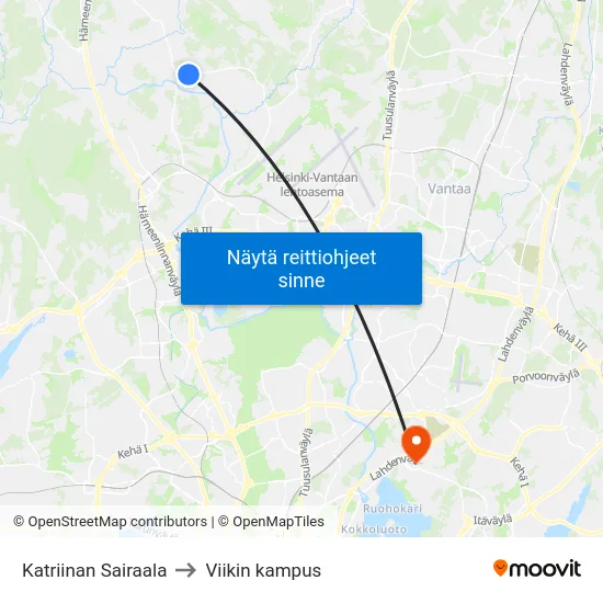 Katriinan Sairaala to Viikin kampus map