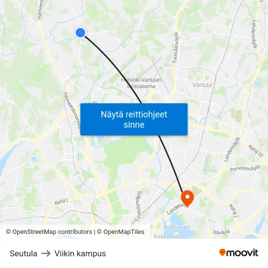Seutula to Viikin kampus map