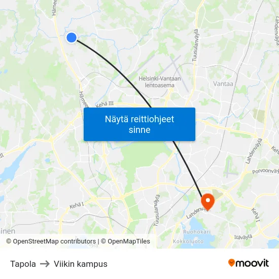 Tapola to Viikin kampus map