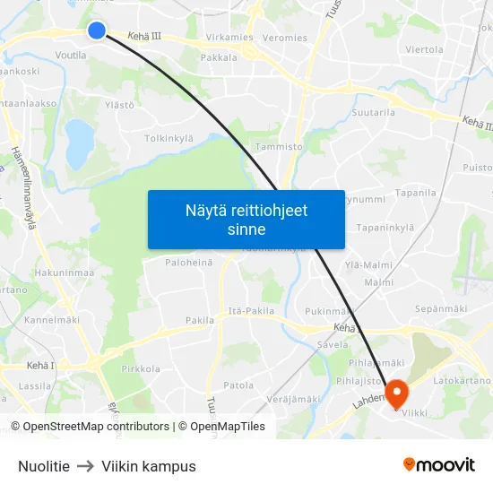 Nuolitie to Viikin kampus map