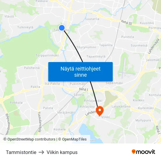 Tammistontie to Viikin kampus map
