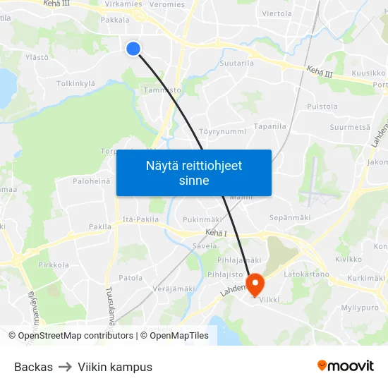 Backas to Viikin kampus map