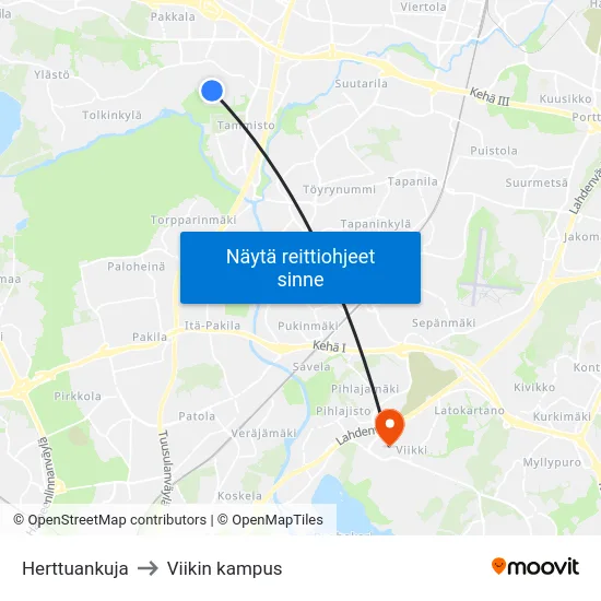 Herttuankuja to Viikin kampus map