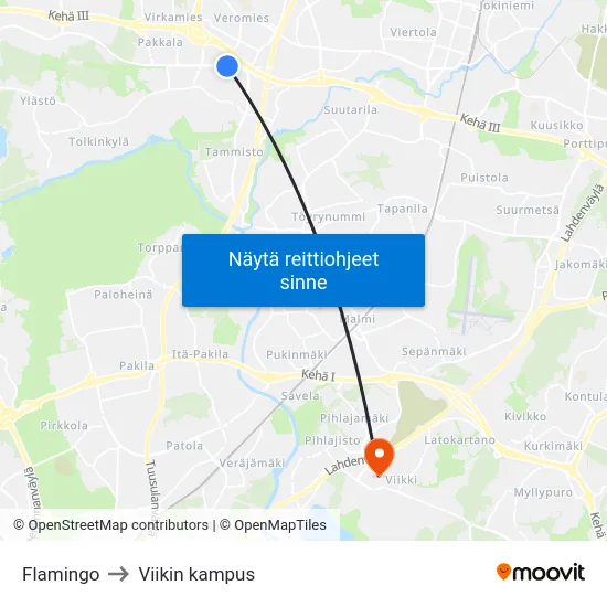 Flamingo to Viikin kampus map