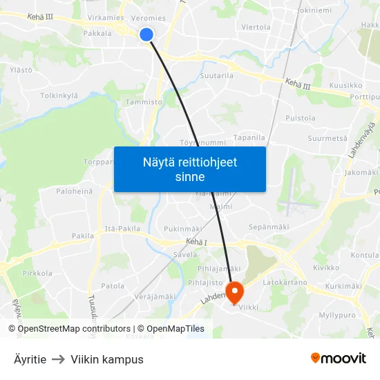Äyritie to Viikin kampus map