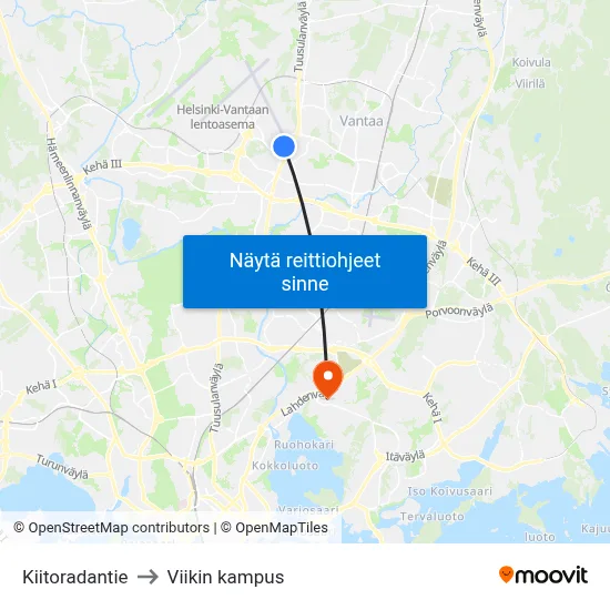 Kiitoradantie to Viikin kampus map
