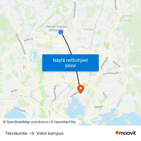 Teknikontie to Viikin kampus map
