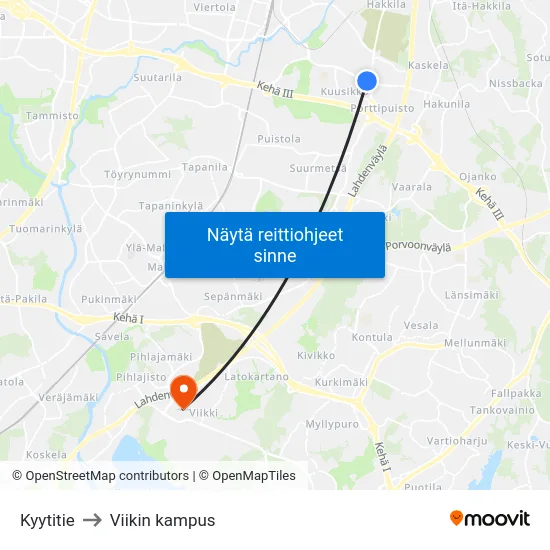 Kyytitie to Viikin kampus map