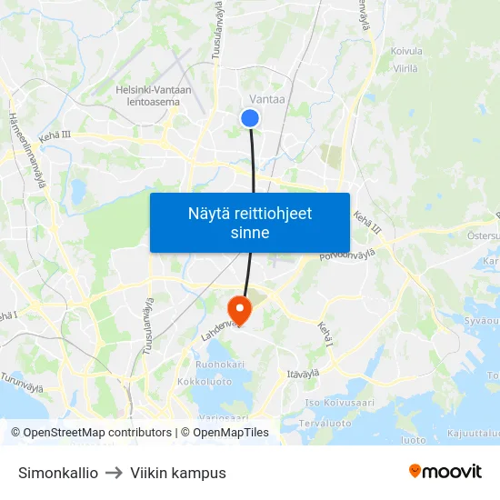 Simonkallio to Viikin kampus map
