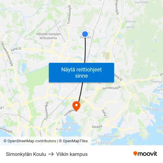 Simonkylän Koulu to Viikin kampus map