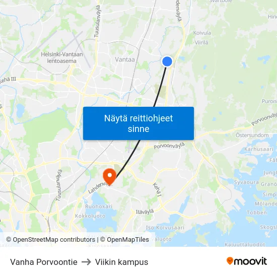 Vanha Porvoontie to Viikin kampus map