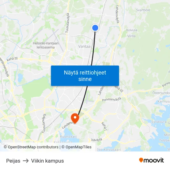 Peijas to Viikin kampus map