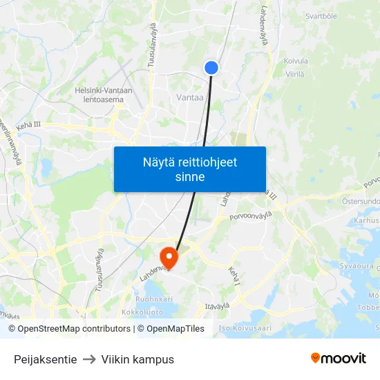 Peijaksentie to Viikin kampus map