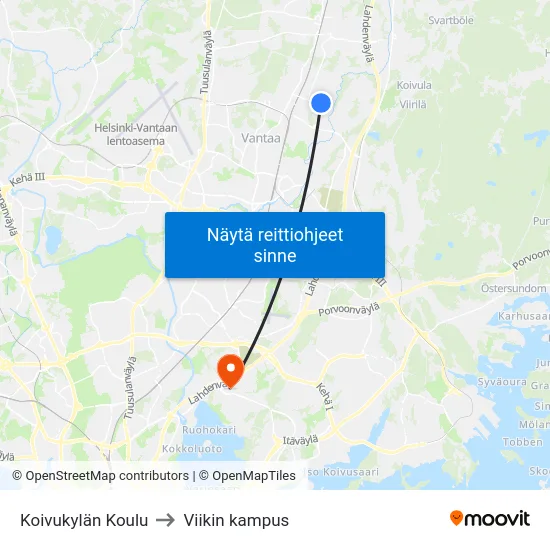 Koivukylän Koulu to Viikin kampus map