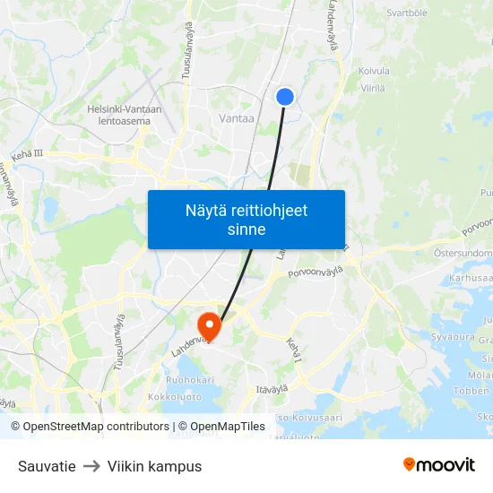 Sauvatie to Viikin kampus map