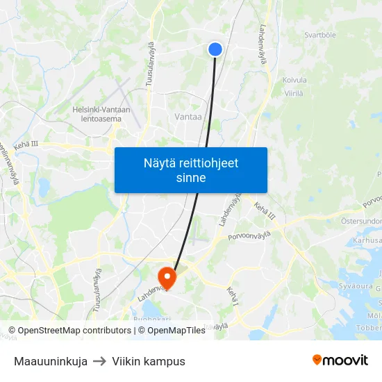 Maauuninkuja to Viikin kampus map