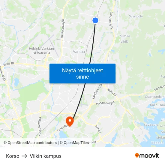 Korso to Viikin kampus map