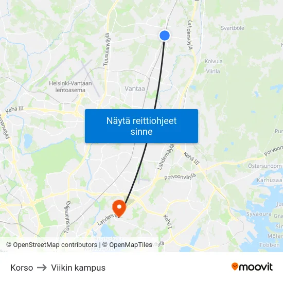 Korso to Viikin kampus map