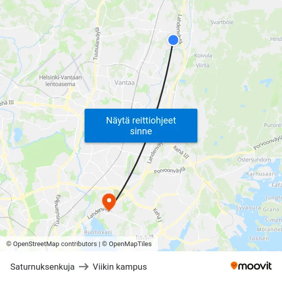 Saturnuksenkuja to Viikin kampus map