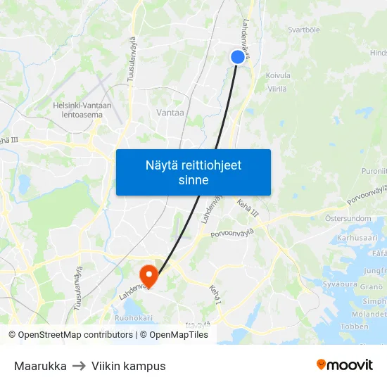 Maarukka to Viikin kampus map