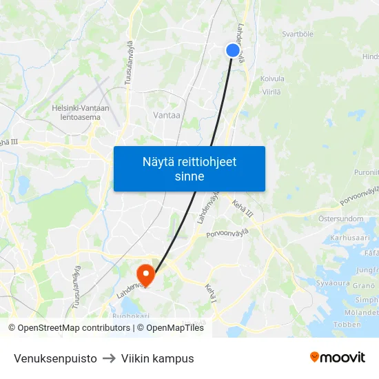 Venuksenpuisto to Viikin kampus map