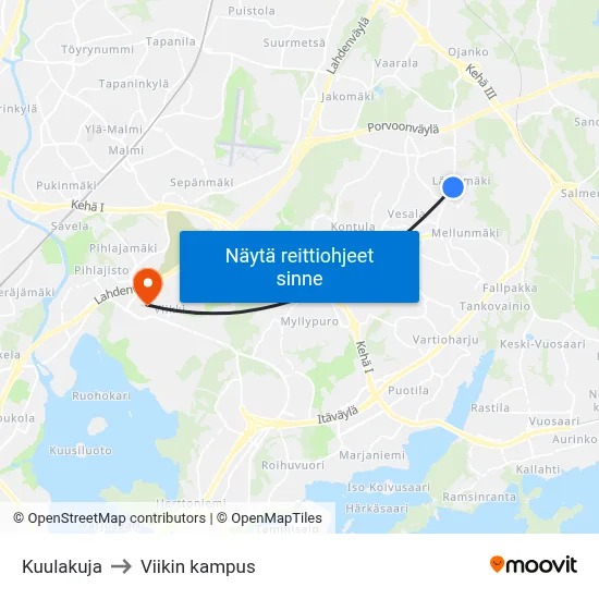 Kuulakuja to Viikin kampus map