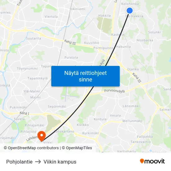 Pohjolantie to Viikin kampus map