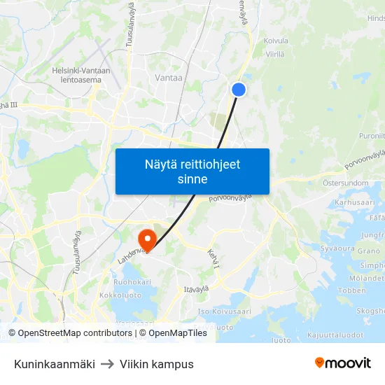 Kuninkaanmäki to Viikin kampus map