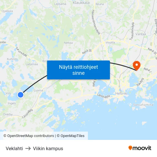 Veklahti to Viikin kampus map