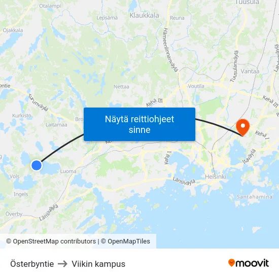 Österbyntie to Viikin kampus map