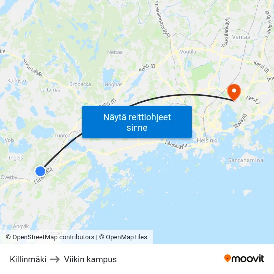 Killinmäki to Viikin kampus map