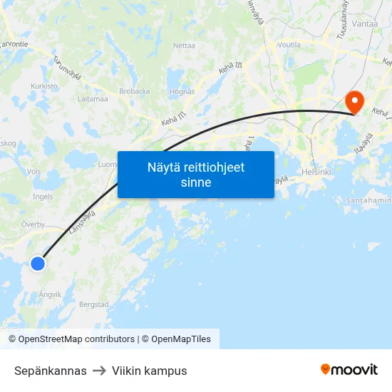 Sepänkannas to Viikin kampus map
