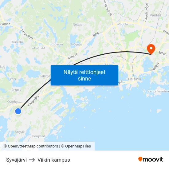 Syväjärvi to Viikin kampus map