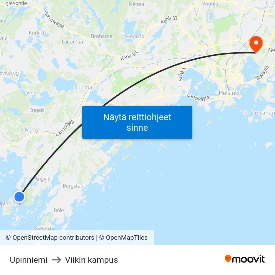 Upinniemi to Viikin kampus map