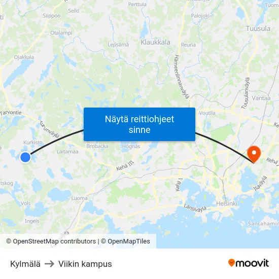 Kylmälä to Viikin kampus map